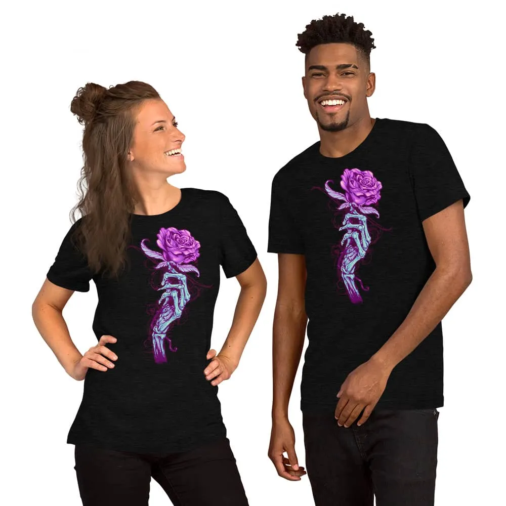 FlylLand Designs Skeleton Hand with Rose t-shirt bomull