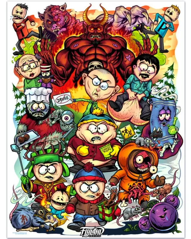 FlylLand Designs South Park Tribute konsttryck signerat