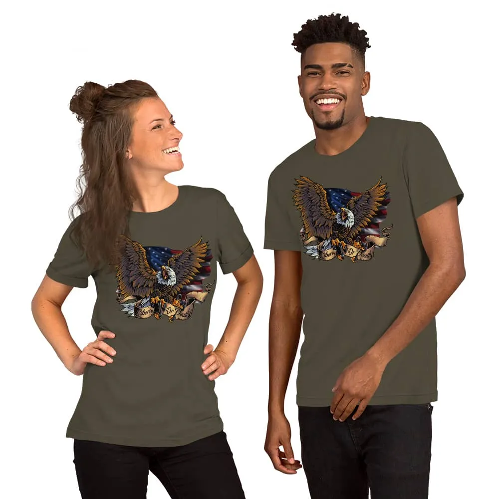FlylLand Designs Eagle Flag and Banner t-shirt mjuk bomull