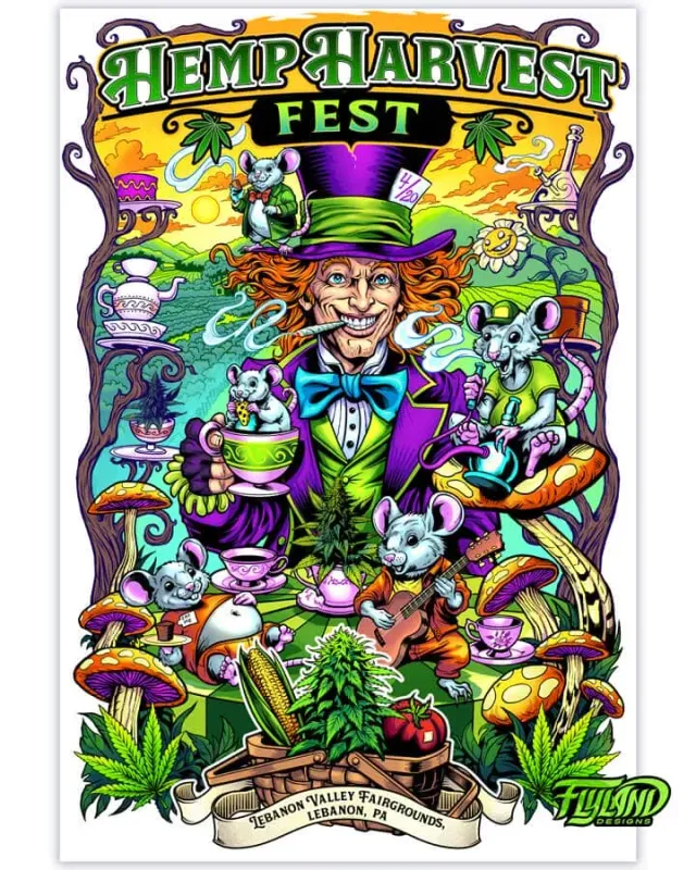 FlylLand Designs Hemp Harvest Fest 2026 poster 13x19