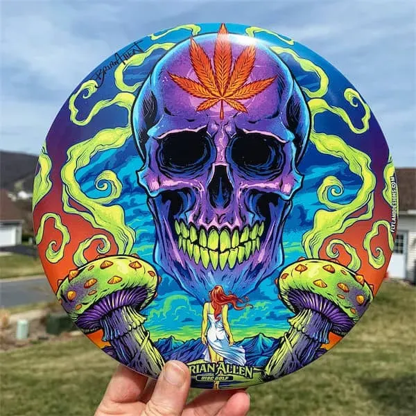 FlylLand Designs Purple Cannabis Skull Buzzz disc SuperColor signerad
