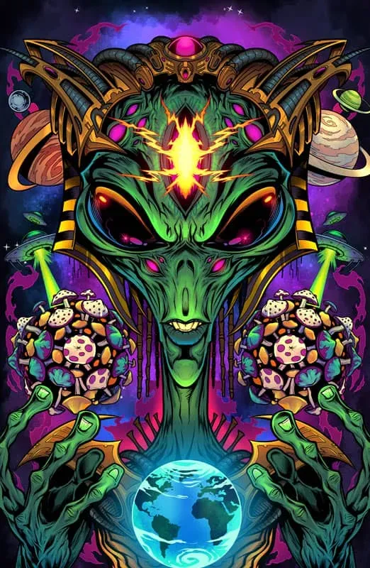 FlylLand Designs Alien Shroom Planet konsttryck 11×17 tum signerat