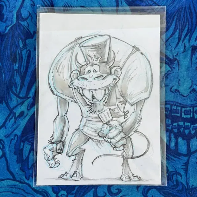 FlylLand Designs Monster Monkey Chef 042 tuschteckning signerad original