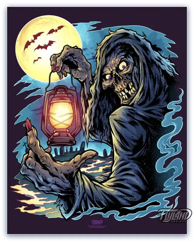 FlylLand Designs Creepy Gravedigger artprint 28x36 cm signerad