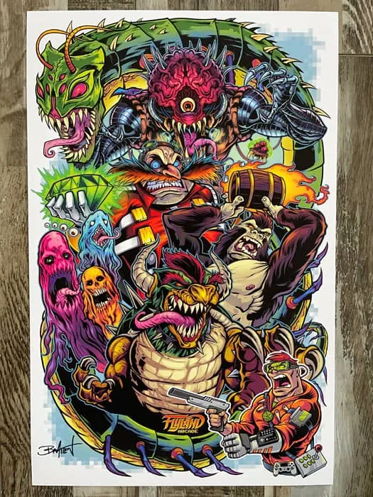 FlylLand Designs Arcade Bosses artprint signerad
