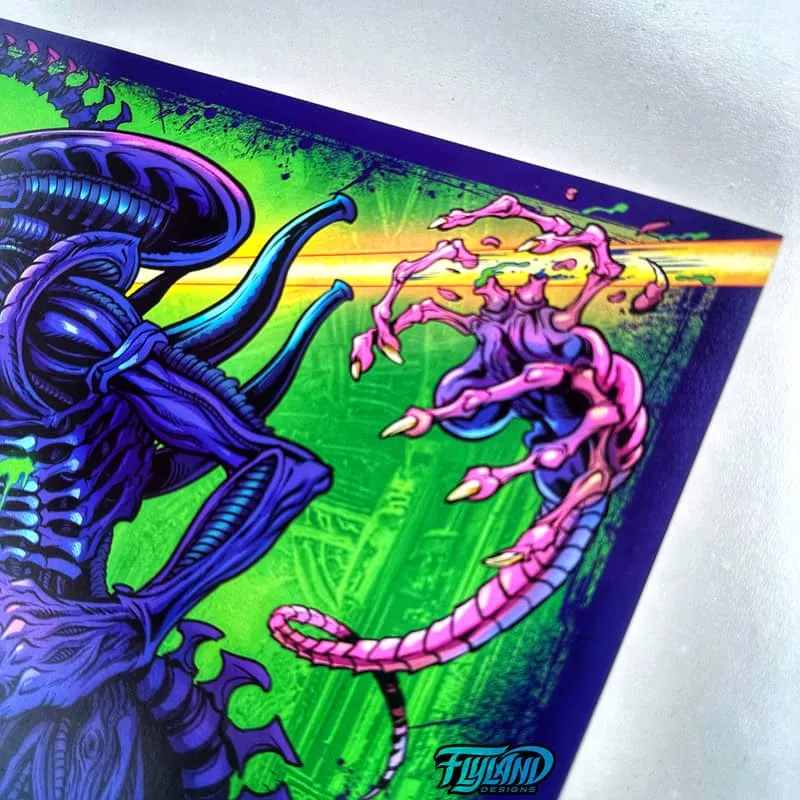 FlylLand Designs Alien Vs Predator artprint 28x43 cm signerad