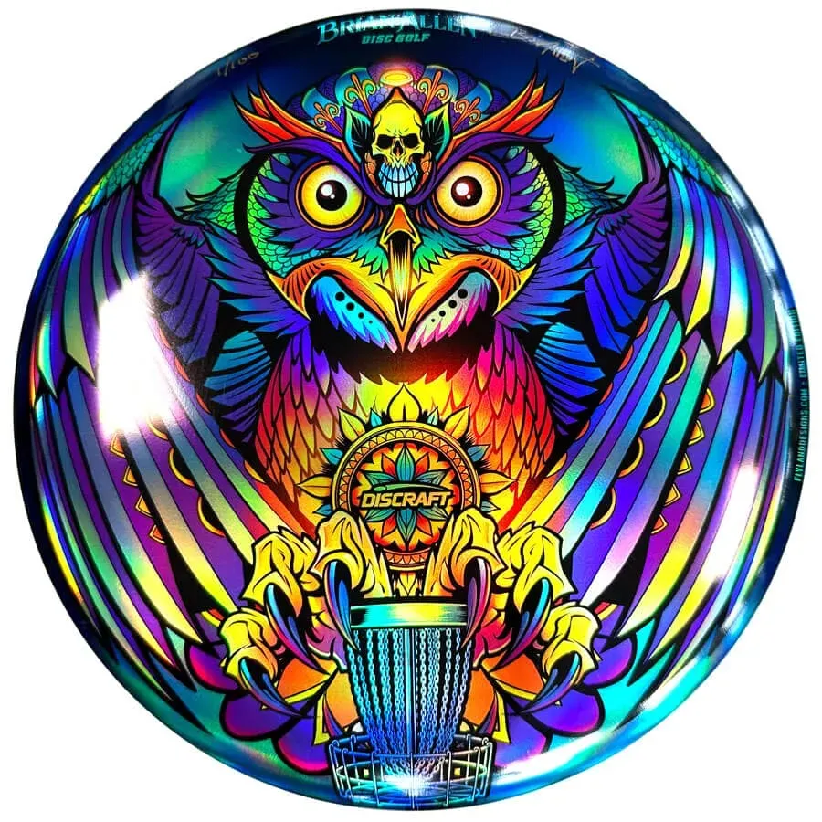 FlylLand Designs Psychedelic Owl #1 Buzzz discgolfdisc foil signerad