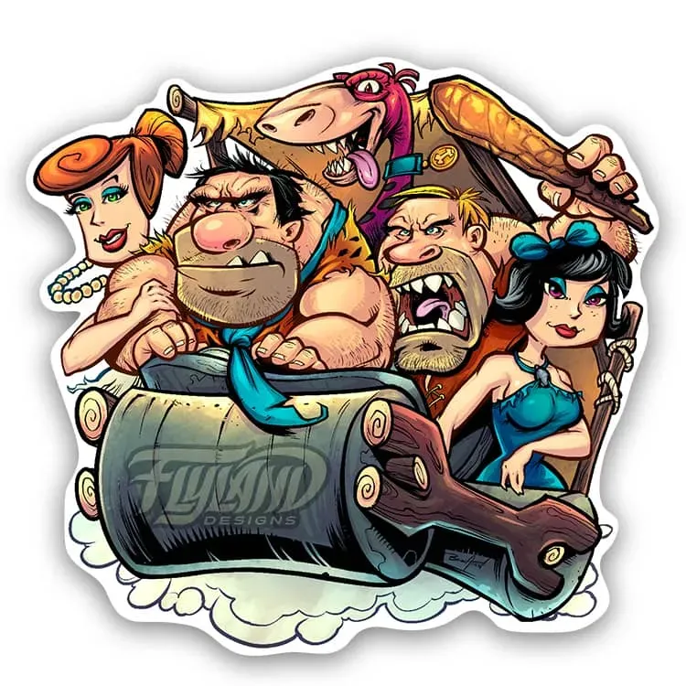 FlylLand Designs Flintstones Parody vinylklistermärke 10 cm
